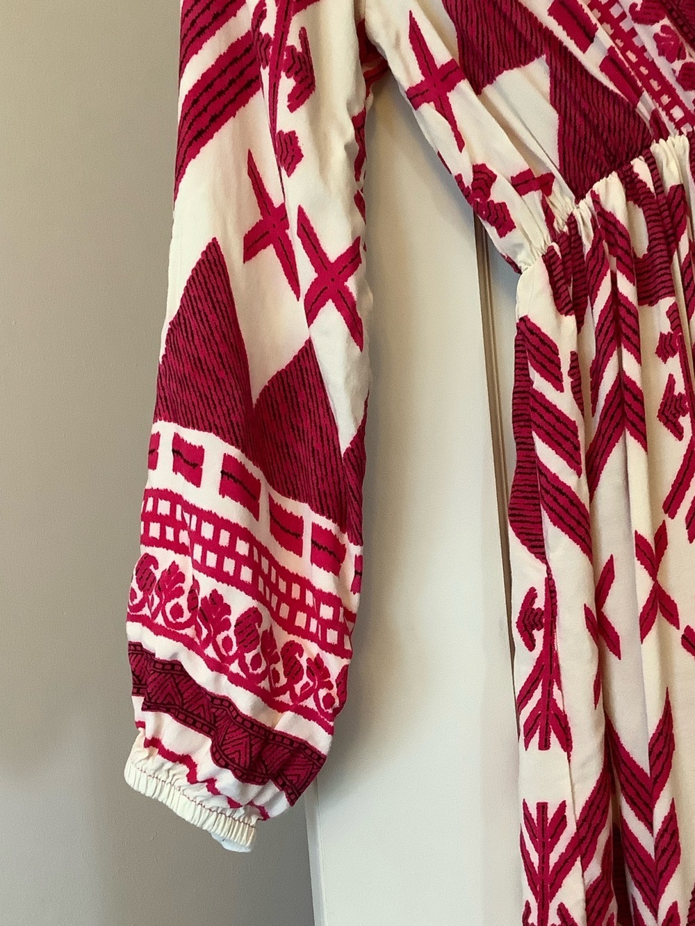 Bohemian Maxi Dress with Pink Geometric Embroidery - Picture 4 of 6